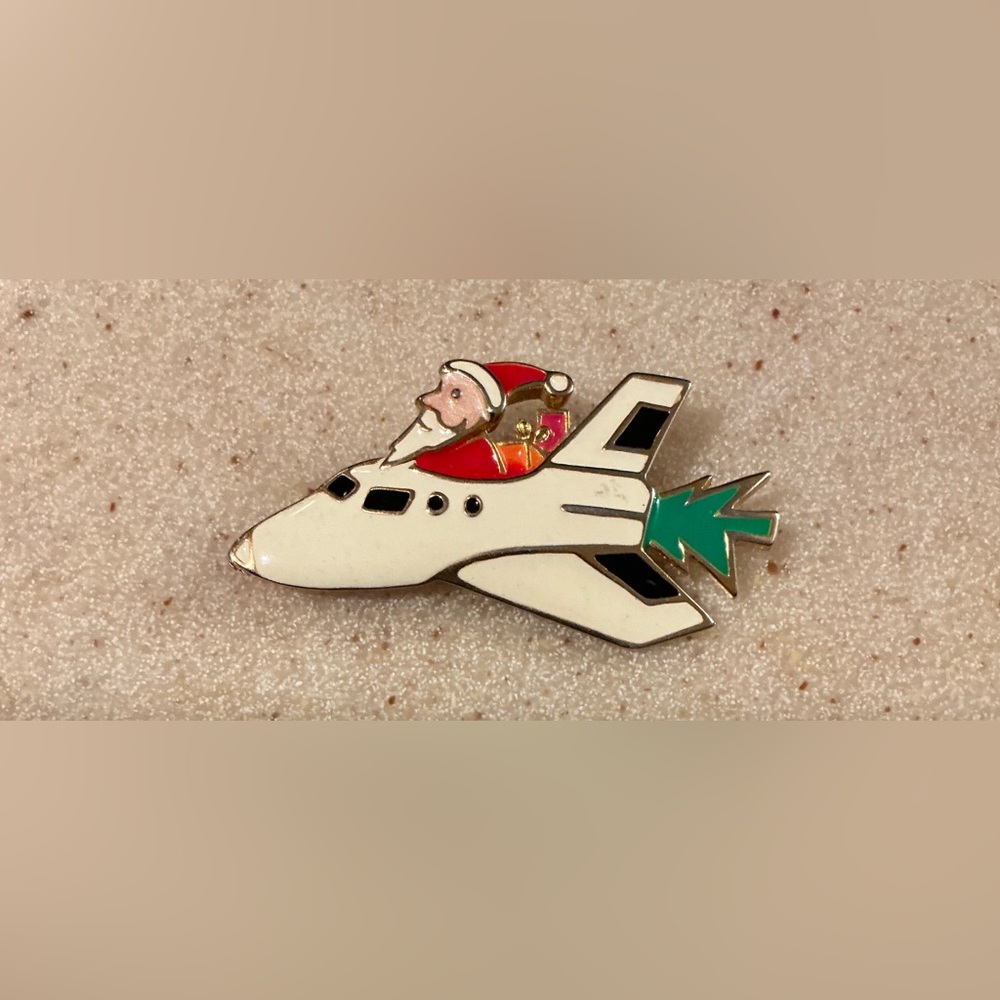 Whimsical White and Green Airplane Brooch